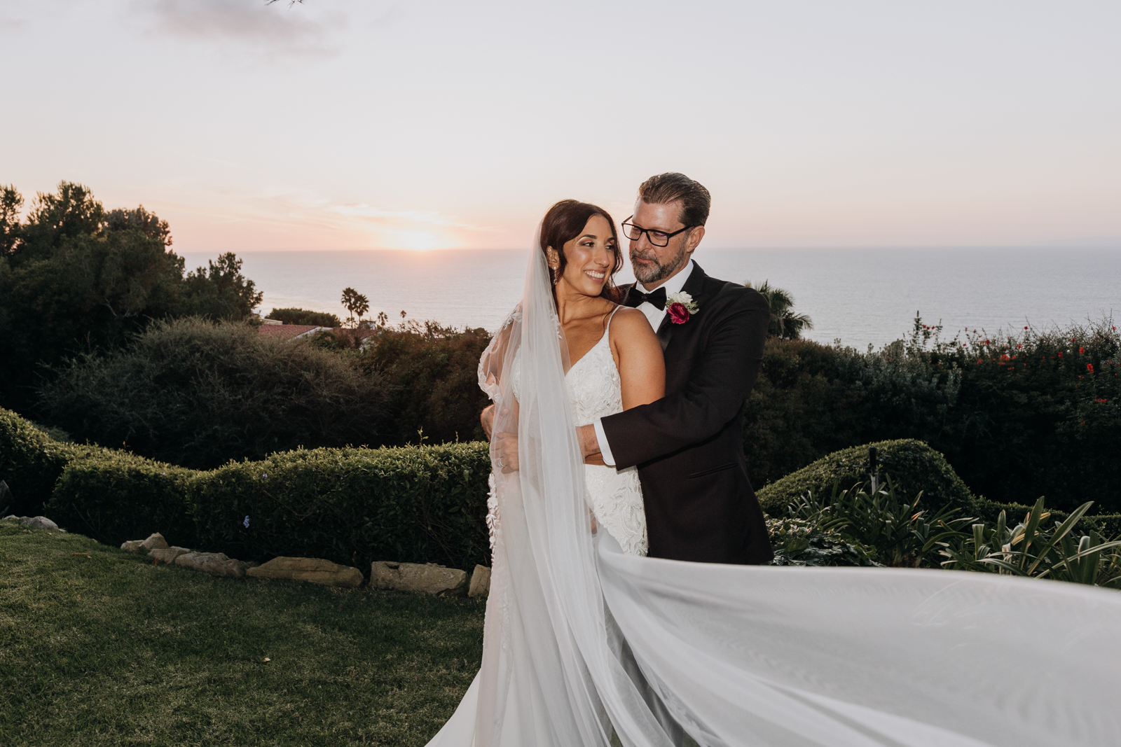 Sunset over the ocean wedding