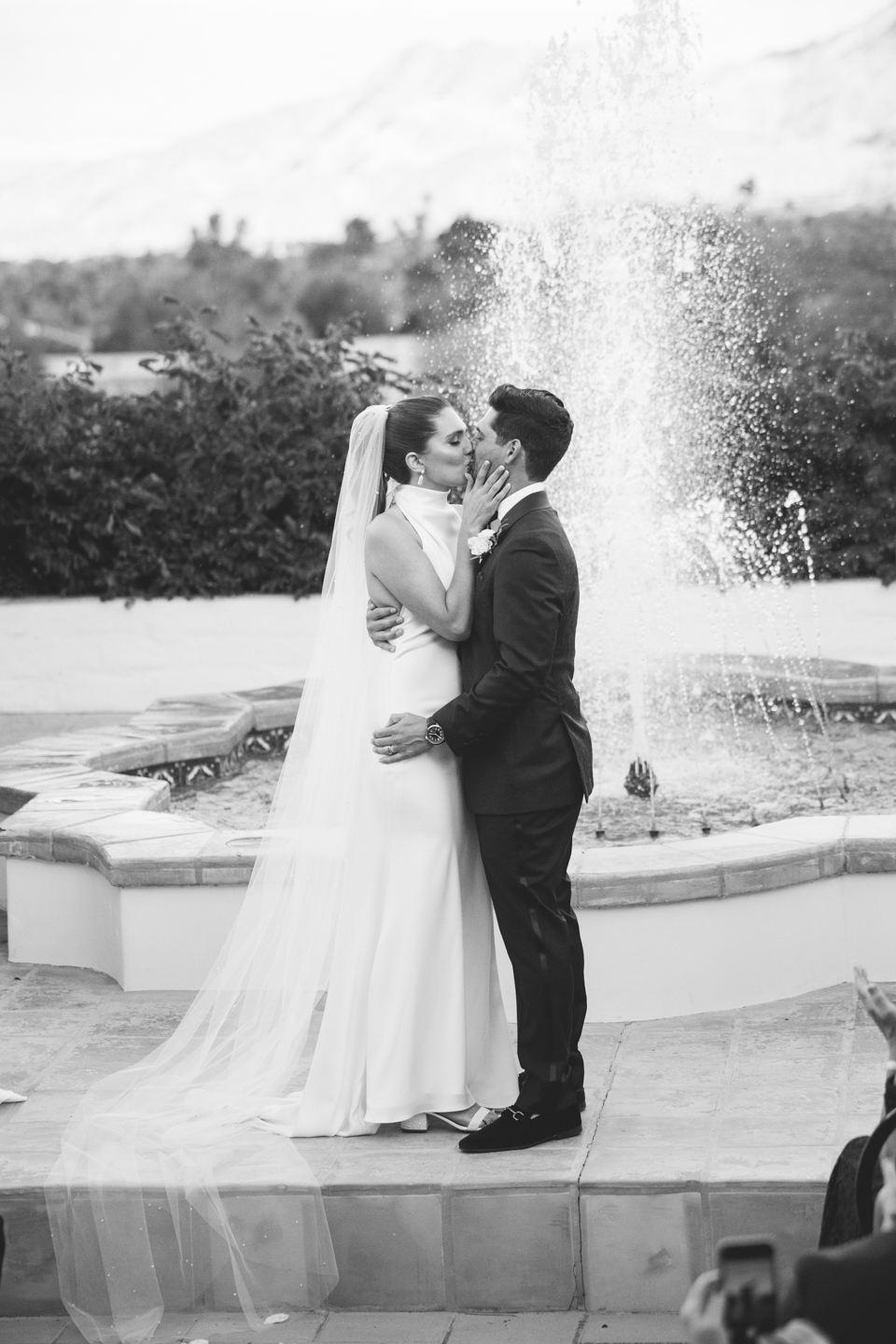 Black and white first kiss wedding